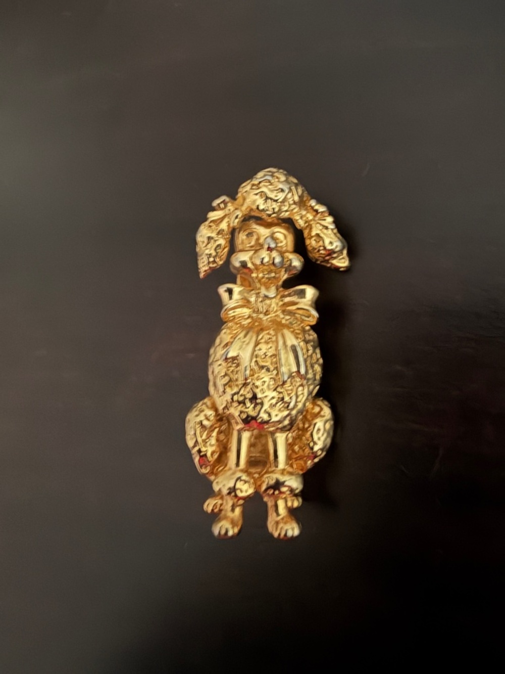 Vintage AAI Poodle Dog Brooch Pin Gold Tone Textured Cute Bow